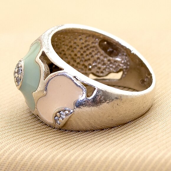 Sterling Silver Flower Ring with Enamel & CZ Stamped 925, Size 5, Floral Jewelry - Picture 4 of 9